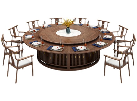 会所新中式禅意实木自动转盘餐桌
