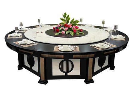宴会厅新中式实木自动旋转转盘餐桌