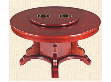 现代中式实木电动旋转火锅餐桌