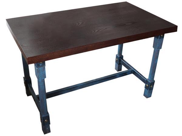 工业仿古风五金铁柱桌脚个性餐桌_实木方形做旧餐桌 