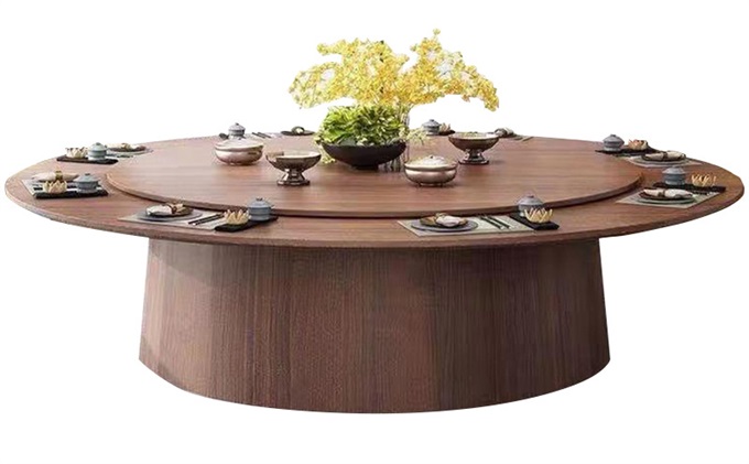 新中式实木电动餐桌大圆桌