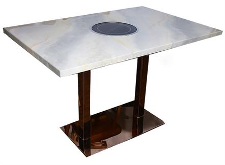 不锈钢桌脚轻奢大理石台面电磁炉火锅桌子